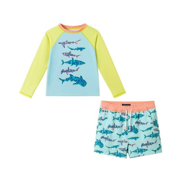 Andy & Evan Other - Andy & Evan Boys Aqua & Lime Shark Rashguard Se